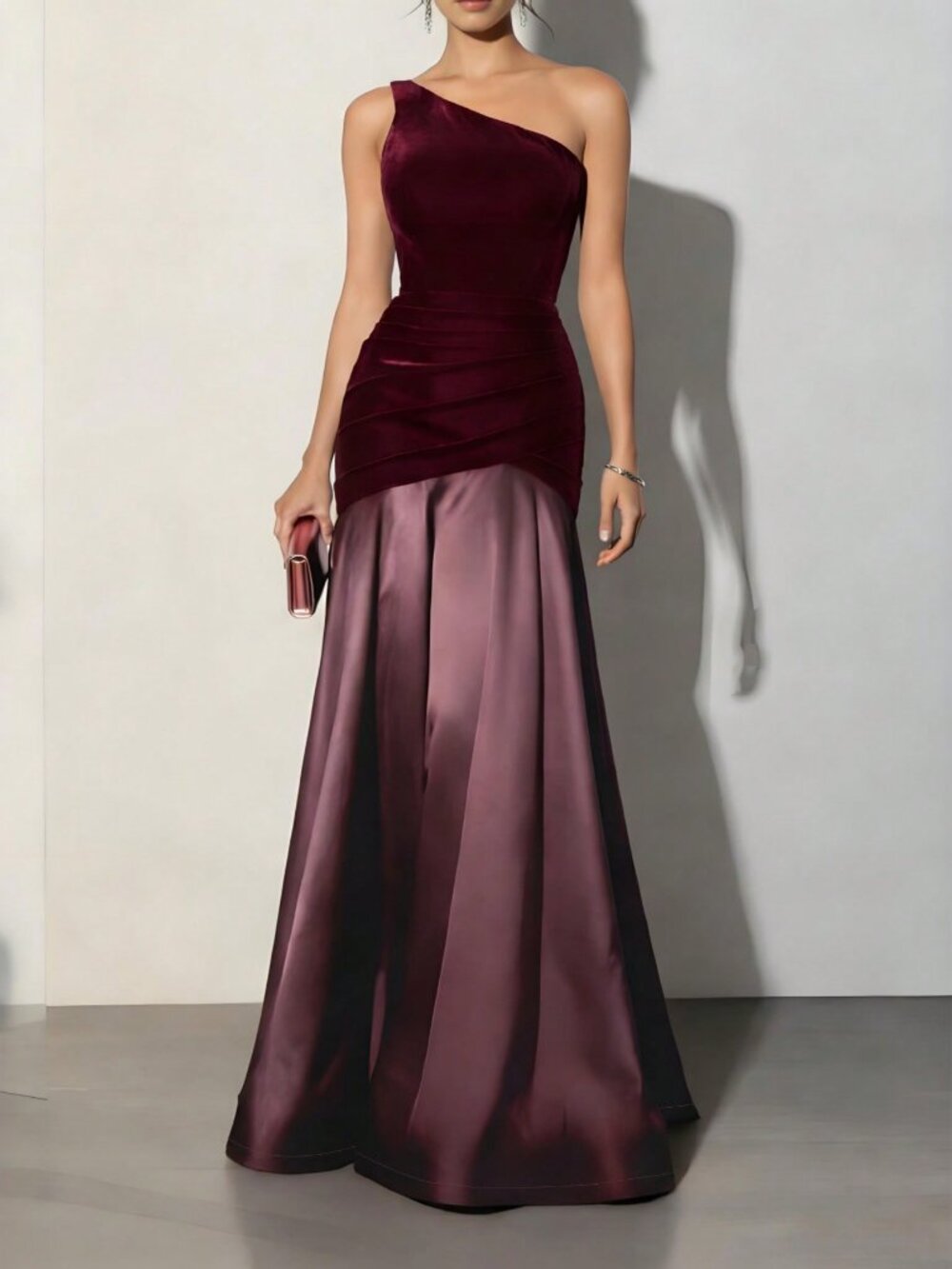 Burgundy Elegant Party Women's Sleeveless A-Line Ruched High-Waist Maxi Dress